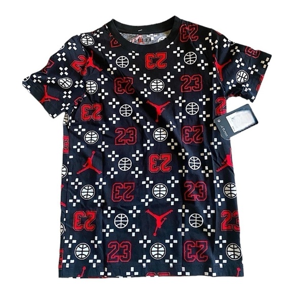 Jordan Black Print Basketball Short Sleeve Tee Shirt Bots Size Medium 10-12 yrs - Picture 1 of 5